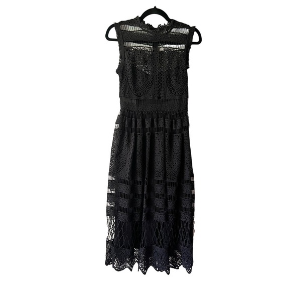 Boohoo Black Sleeveless Lace Midi Dress Mock Neck Fit Flare Elegant Occasion 4 - Picture 2 of 8